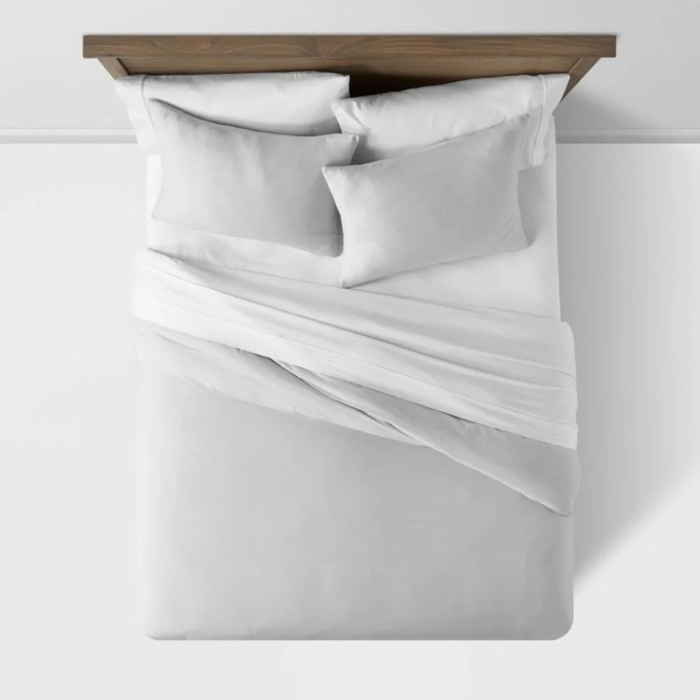 NWT Threshold Washed Cotton Sateen Twin/Twin XL Light Gray Duvet Cover Set